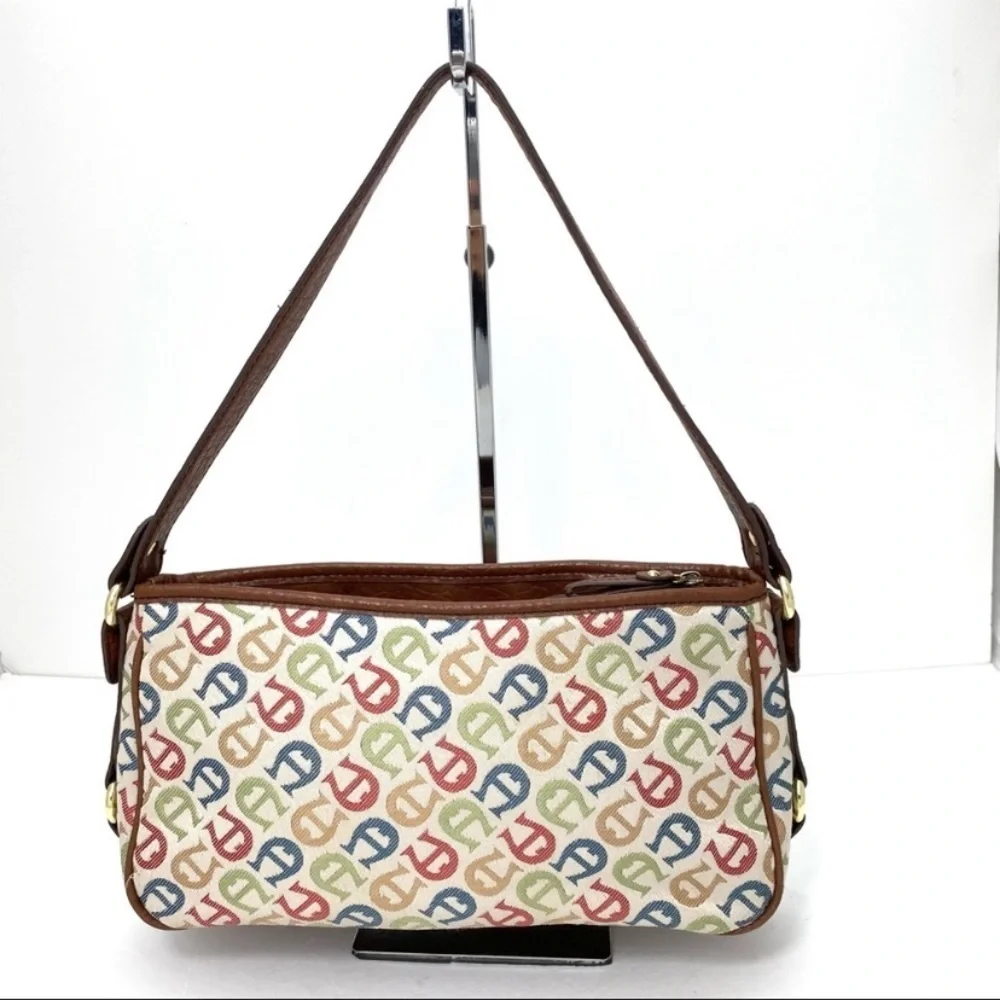 ETIENNE Aigner Vintage Multi Logo Canvas Hobo Shoulder Bag